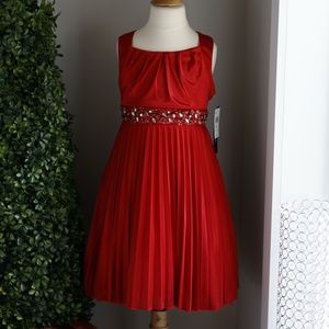Red Dress Satin Rhinestone Sequin Special Occasion Party Girls Size 10 NWT
